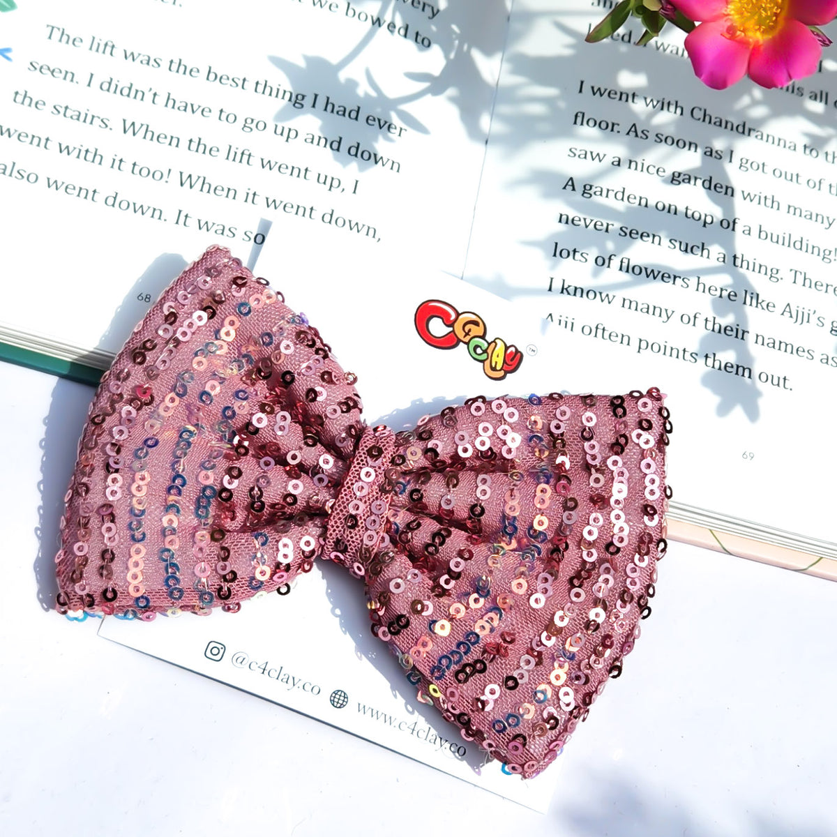 Nora Pink Sequence Bow Clip