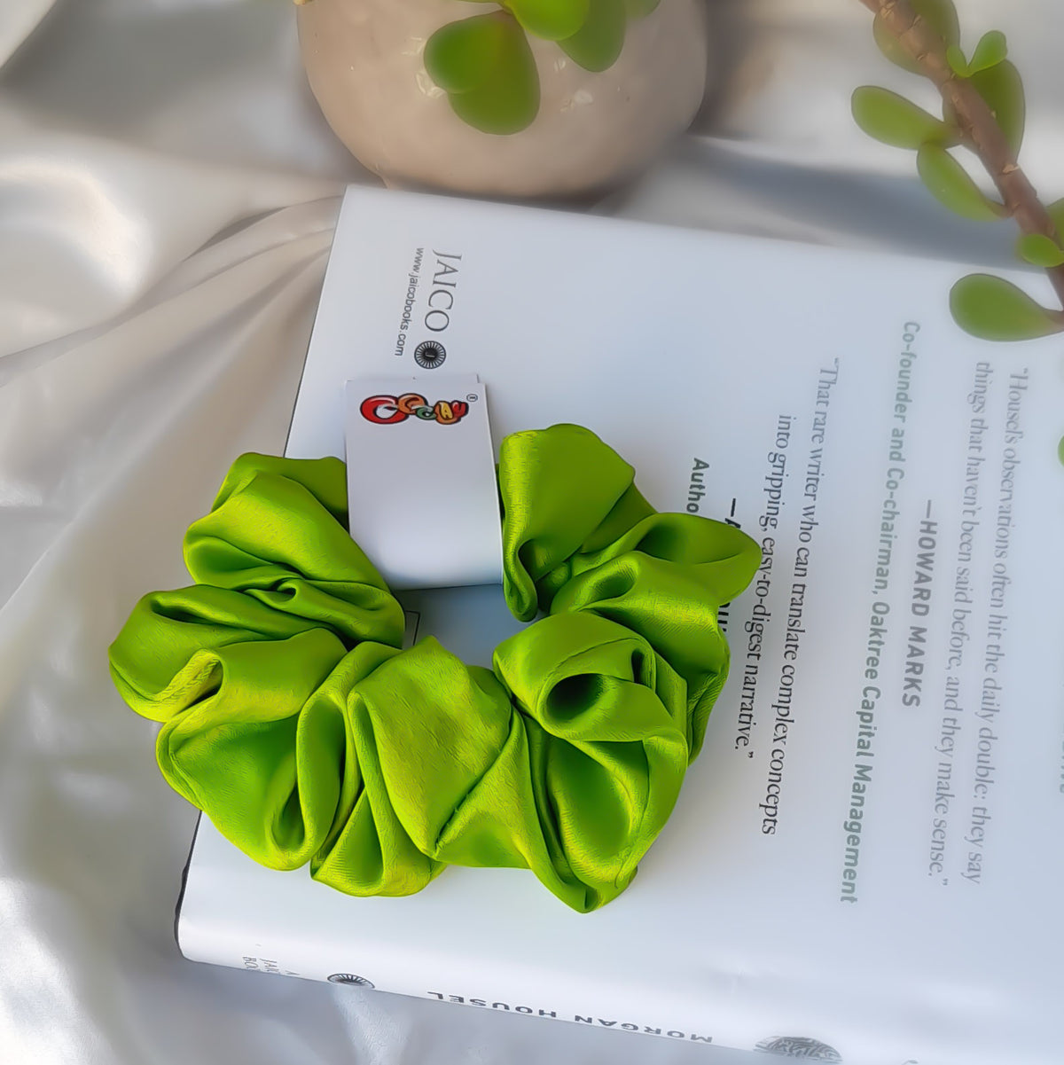 Shiny Satin Green Scrunchie